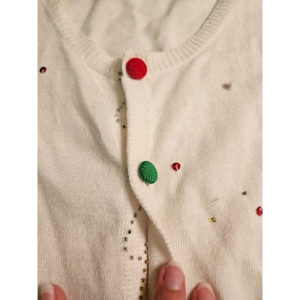 Berek Christmas Cardigan Sweater XL White Beaded Holiday Handbags Embroidery